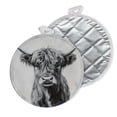 thumbnail image 1 of 2 PCS Pot Holders for Kitchen,Potholders Sets with Hook for Oven,Cooking,Baking,Monochrome Highland Cow Painting, 1 of 7