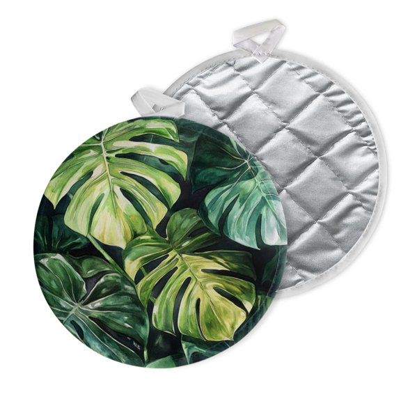 2 PCS Pot Holders for Kitchen,Potholders Sets with Hook for Oven,Cooking,Baking,Monstera Leaves In Lush Watercolor