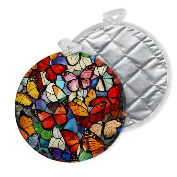 2 PCS Pot Holders for Kitchen,Potholders Sets with Hook for Oven,Cooking,Baking,Mosaic - Style Butterfly Assemblage
