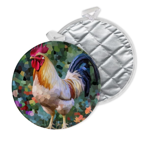 2 PCS Pot Holders for Kitchen,Potholders Sets with Hook for Oven,Cooking,Baking,Mosaic - Style Rooster In Garden - Like Setting