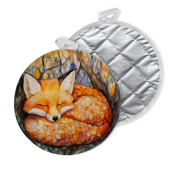 2 PCS Pot Holders for Kitchen,Potholders Sets with Hook for Oven,Cooking,Baking,Mosaic - Style Sleeping Fox