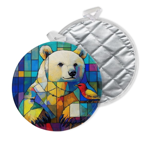 2 PCS Pot Holders for Kitchen,Potholders Sets with Hook for Oven,Cooking,Baking,Mosaic - Styled Bear And Bird
