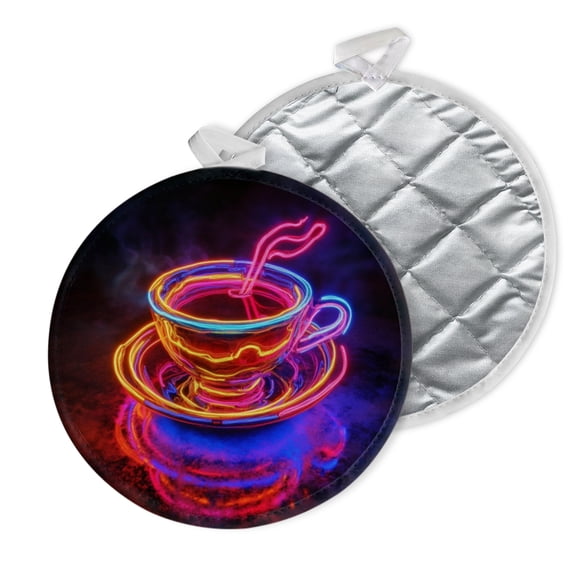 2 PCS Pot Holders for Kitchen,Potholders Sets with Hook for Oven,Cooking,Baking,Neon - Lit Coffee Cup And Saucer
