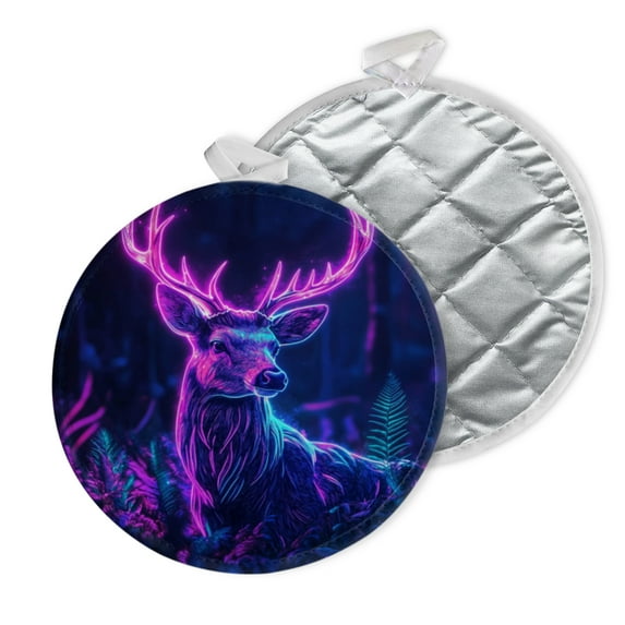 2 PCS Pot Holders for Kitchen,Potholders Sets with Hook for Oven,Cooking,Baking,Neon - Lit Stag In An Enchanted Forest