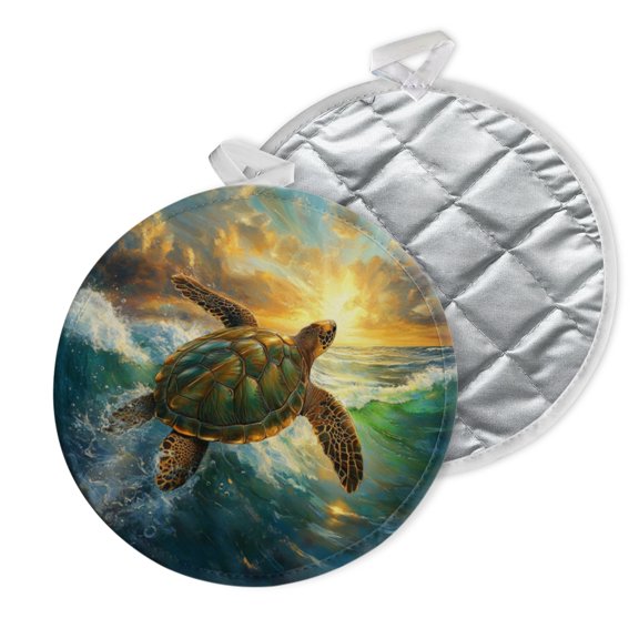 2 PCS Pot Holders for Kitchen,Potholders Sets with Hook for Oven,Cooking,Baking,Nostalgic Style Of Vintage Turtle In The Ocean
