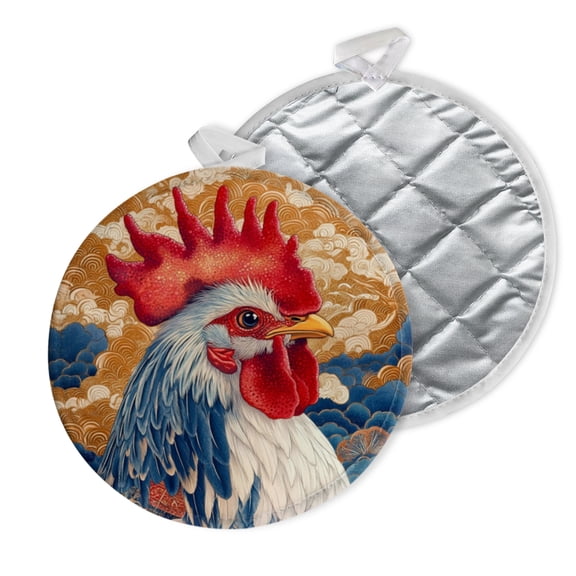 2 PCS Pot Holders for Kitchen,Potholders Sets with Hook for Oven,Cooking,Baking,Ornate Rooster Against Cloudy Background