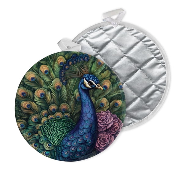 2 PCS Pot Holders for Kitchen,Potholders Sets with Hook for Oven,Cooking,Baking,Peacock With Graceful Feathers And Flowers