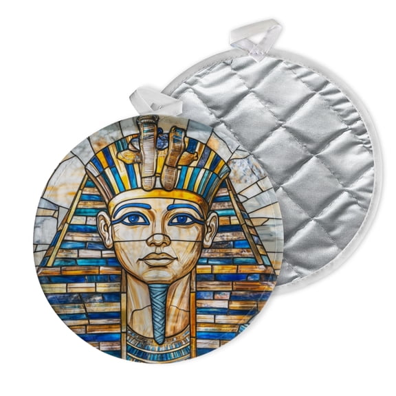 2 PCS Pot Holders for Kitchen,Potholders Sets with Hook for Oven,Cooking,Baking,Pharaoh With Stained Glass
