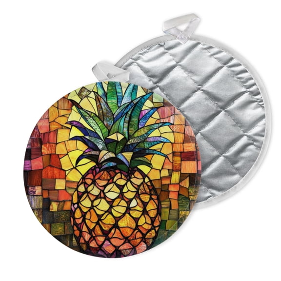 2 PCS Pot Holders for Kitchen,Potholders Sets with Hook for Oven,Cooking,Baking,Pineapple In The Style Of Stained Glass
