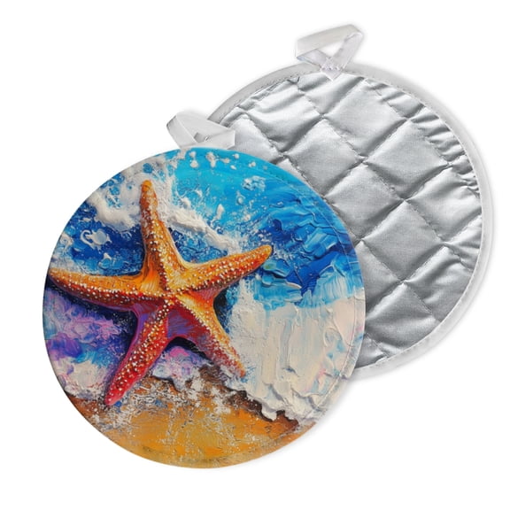 2 PCS Pot Holders for Kitchen,Potholders Sets with Hook for Oven,Cooking,Baking,Playful Funny Starfish Wave Sand Beach Design