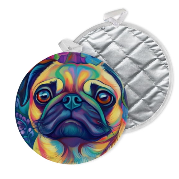 2 PCS Pot Holders for Kitchen,Potholders Sets with Hook for Oven,Cooking,Baking,Pug Dog In The Style Of Lisa Frank