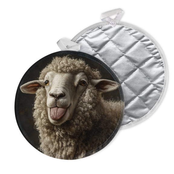 2 PCS Pot Holders for Kitchen,Potholders Sets with Hook for Oven,Cooking,Baking,Realistic - Style Sheep With Tongue Out