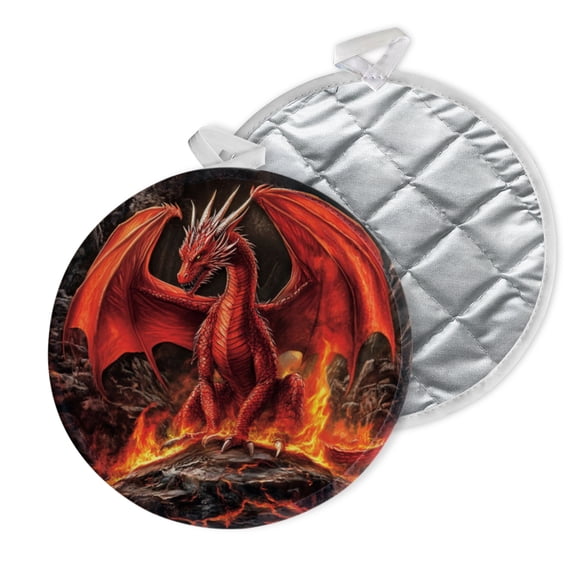 2 PCS Pot Holders for Kitchen,Potholders Sets with Hook for Oven,Cooking,Baking,Red Dragon In The Middle Of Fire And Lava