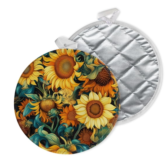 2 PCS Pot Holders for Kitchen,Potholders Sets with Hook for Oven,Cooking,Baking,Retro - Style Sunflower Painting