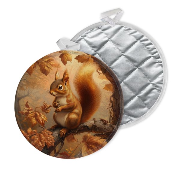 2 PCS Pot Holders for Kitchen,Potholders Sets with Hook for Oven,Cooking,Baking,Squirrel In An Autumnal Forest