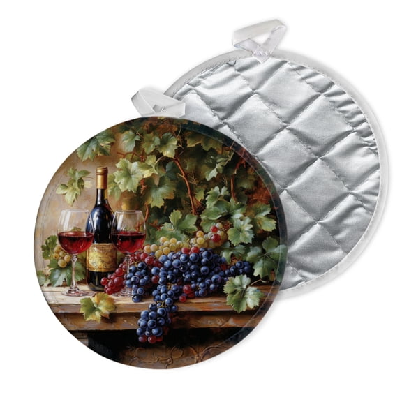 2 PCS Pot Holders for Kitchen,Potholders Sets with Hook for Oven,Cooking,Baking,Still - Life Of Wine And Grapes On Stone Ledge