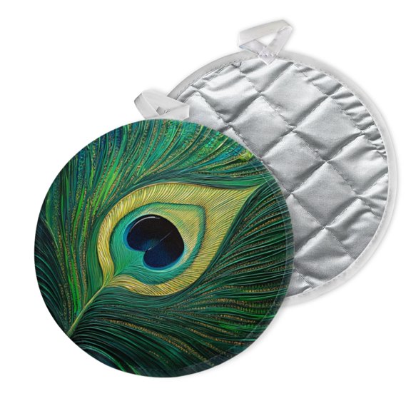 2 PCS Pot Holders for Kitchen,Potholders Sets with Hook for Oven,Cooking,Baking,Textured Peacock Feather With Intricate Patterns