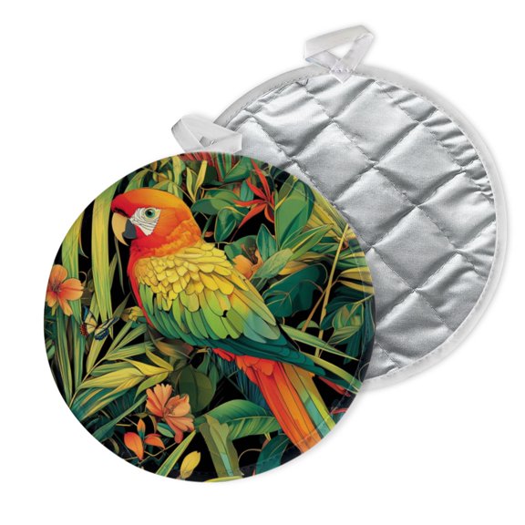 2 PCS Pot Holders for Kitchen,Potholders Sets with Hook for Oven,Cooking,Baking,Tropical Parrot Amidst Lush Foliage And Flowers