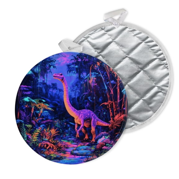 2 PCS Pot Holders for Kitchen,Potholders Sets with Hook for Oven,Cooking,Baking,Vibrant Dinosaur In Luminous Rainforest Scene