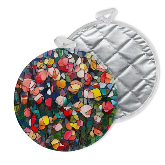 2 PCS Pot Holders for Kitchen,Potholders Sets with Hook for Oven,Cooking,Baking,Vibrant Flowers In Crackled Glass