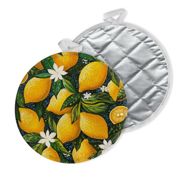 2 PCS Pot Holders for Kitchen,Potholders Sets with Hook for Oven,Cooking,Baking,Vibrant Lemon Design With Green Foliage