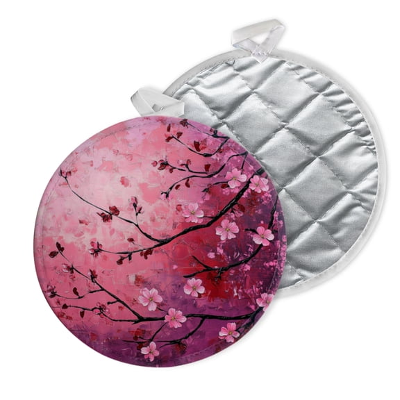 2 PCS Pot Holders for Kitchen,Potholders Sets with Hook for Oven,Cooking,Baking,Watercolor - Style Cherry Blossom Cluster