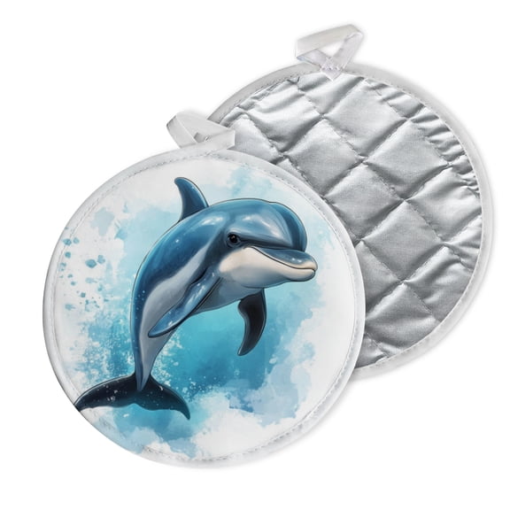 2 PCS Pot Holders for Kitchen,Potholders Sets with Hook for Oven,Cooking,Baking,Watercolor - Style Dolphin Leaping