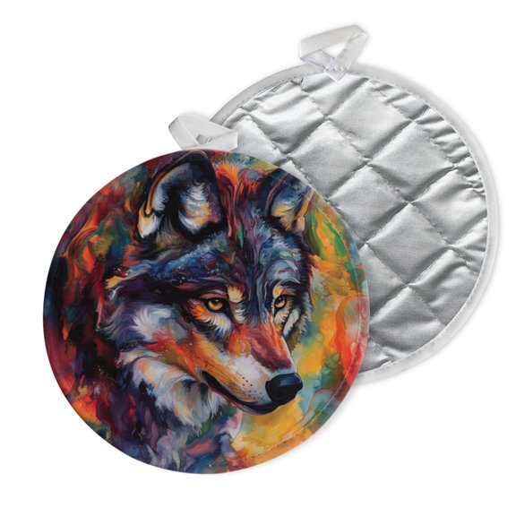 2 PCS Pot Holders for Kitchen,Potholders Sets with Hook for Oven,Cooking,Baking,Wolf In Colorful Strokes