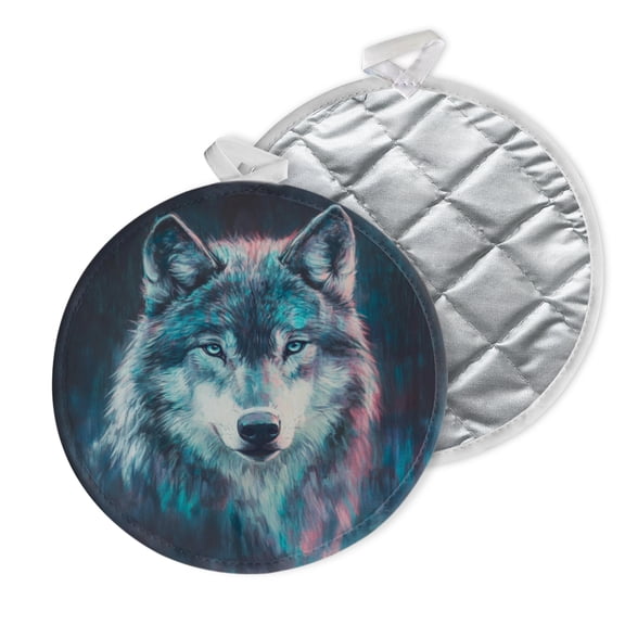 2 PCS Pot Holders for Kitchen,Potholders Sets with Hook for Oven,Cooking,Baking,Wolf With Piercing Blue Eyes