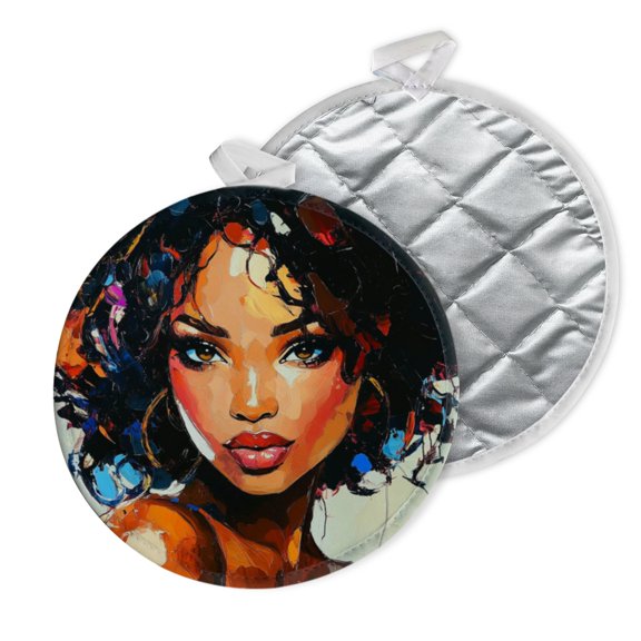 2 PCS Pot Holders for Kitchen,Potholders Sets with Hook for Oven,Cooking,Baking,Woman In An Impressionistic - Style Portrait