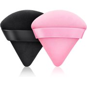 2 PCS Powder Puff Triangle Makeup Puffs for Loose Setting Powder Face Body, Foundation Blender Velour Setting Powder Puff, Super Soft Eye Makeup Wedges Beauty Tools (1Black 1Pink)