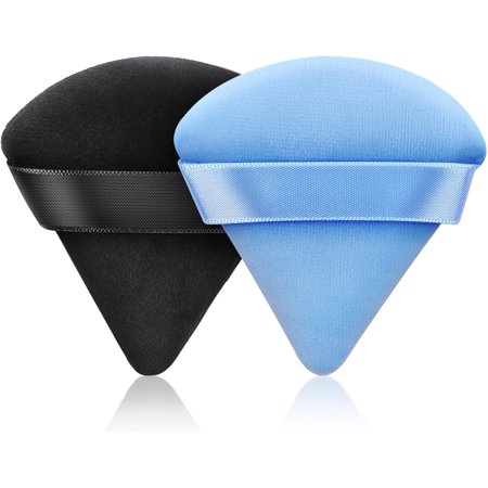 2 PCS Powder Puff Triangle Makeup Puffs for Loose Setting Powder Face Body, Foundation Blender Velour Setting Powder Puff, Super Soft Eye Makeup Wedges Beauty Tools (Black Blue)