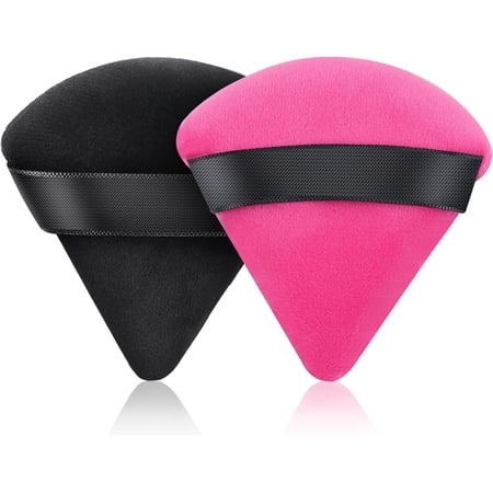 2 PCS Powder Puff Triangle Makeup Puffs for Loose Setting Powder Face Body, Foundation Blender Velour Setting Powder Puff, Super Soft Eye Makeup Wedges Beauty Tools (Black Red)