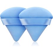 2 PCS Powder Puff Triangle Makeup Puffs for Loose Setting Powder Face Body, Foundation Blender Velour Setting Powder Puff, Super Soft Eye Makeup Wedges Beauty Tools (Blue)