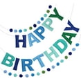 thumbnail image 1 of 2 PCS Pre-Strung 3D Felt Happy Birthday Banner - Reusable Blue and Green Happy Birthday Decorations Sign,Handmade Wool Felt Ball Garland, Pom Pom Garland, Party Decor, Photo Prop, 1 of 7