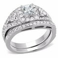 thumbnail image 1 of 2 PCS Princess CZ Center Top Grade Crystal Surround Stainless Steel Wedding Ring Set - Size 6, 1 of 7