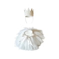 thumbnail image 1 of 2 PCS Princess Porch Goose Decor Clothes for 23" 17" Cement Lawn Goose Costume Crown Necklace Tutu Skirt Feather Trim, White, 1 of 6