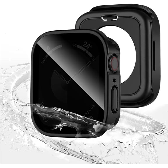 2 PCS Privacy Waterproof Case Compatible for Apple Watch Series 11/10 Screen Protector 42mm, 360 Protective 2 in 1 Anti Spy Face Cover Back Bumper for iWatch Accessories 42 mm Black