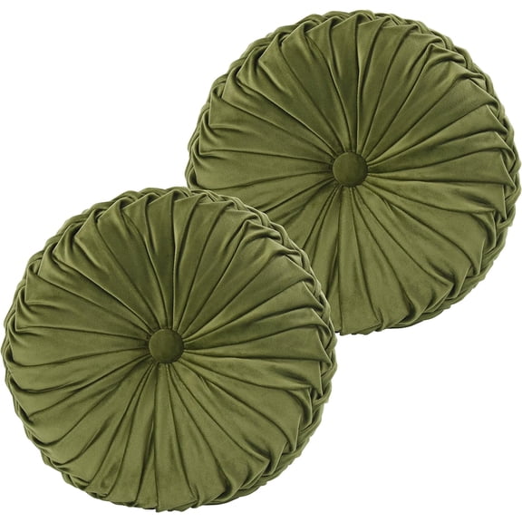 2 PCS Pumpkin Pleated Round Throw Pillows for Chair Sofa Home Decor (Olive)