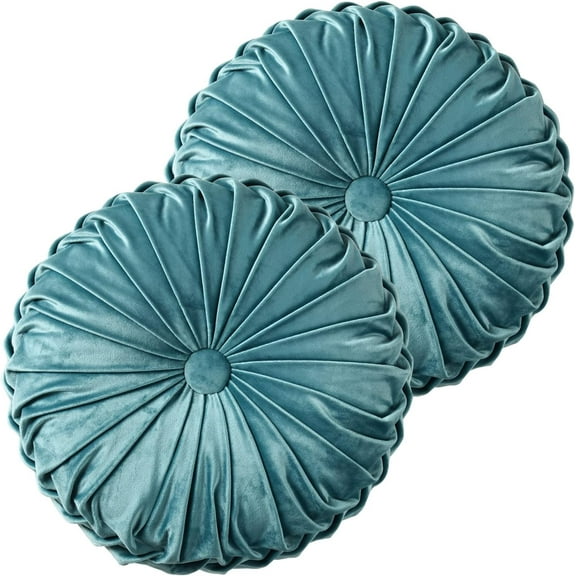 2 PCS Pumpkin Pleated Round Throw Pillows for Chair Sofa Home Decor (Teal)