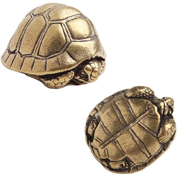 2 PCS Pure Copper Turtle Statue Vintage Brass Tortoise Miniatures Figurines Home Decorations Car Ornament Desk Decor Accessories Craft