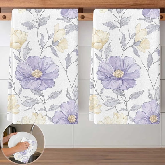 2 PCS Purple Flower Pattern Dish Cloth Set - 40x60cm Reusable Kitchen Cleaning Cloths, Absorbent, Lint-Free Towels for Dishwashing, Countertop Wiping, Home Cleaning