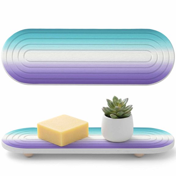 2 PCS Purple Teal Gradient Water Absorbent Diatomite Coasters Abstract Minimalist Modern Smooth Transition Non-silp Diatomite Stone Sink Tray with Grooved Design for Bathroom Kitchen Counter 12x4in