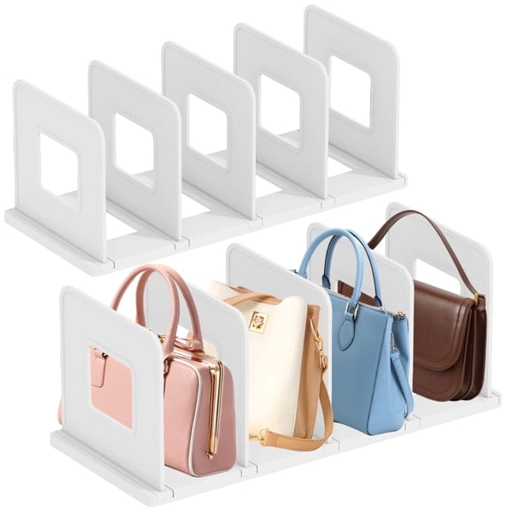 White Plastic Shelf Divider Organizer, 4 Compartment Closet & Cabinet Organizer for Purses, Storage, and Home Organization