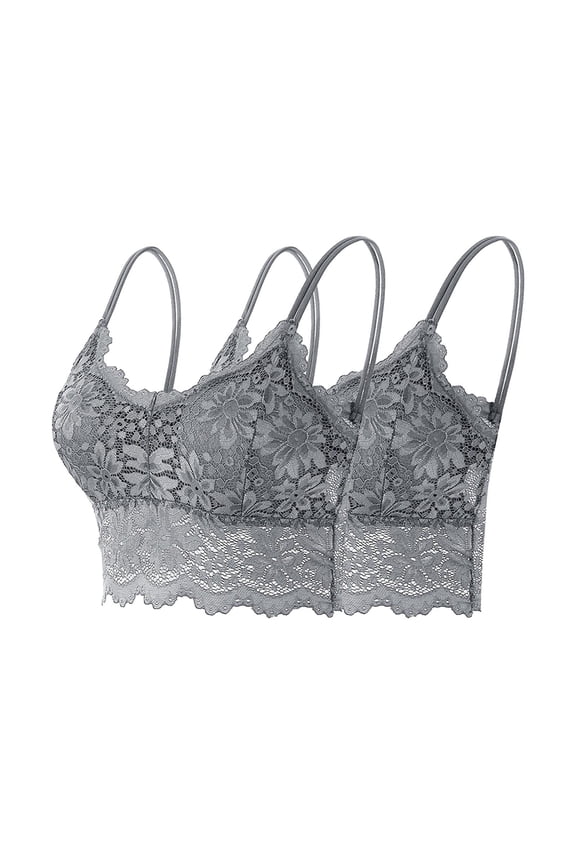 2 PCS Push Up Bras for Women Wireless Longline Lace Bandeau Bralettes Spaghetti Strap Tank Tops Camisoles(Gray 32ABC)