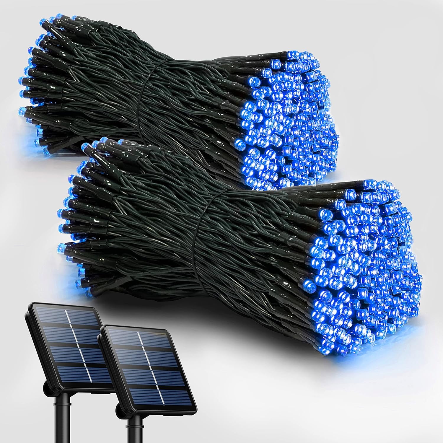 2-PCS RELIGHTABLE BLUE Solar Outdoor String Christmas Lights 64Ft 200 LED Patio Lighting Yard Gazebo Party Wedding Tents Porch Xmas Garden Backyard Tree Decorations Balcony Decor Lights 200BX2