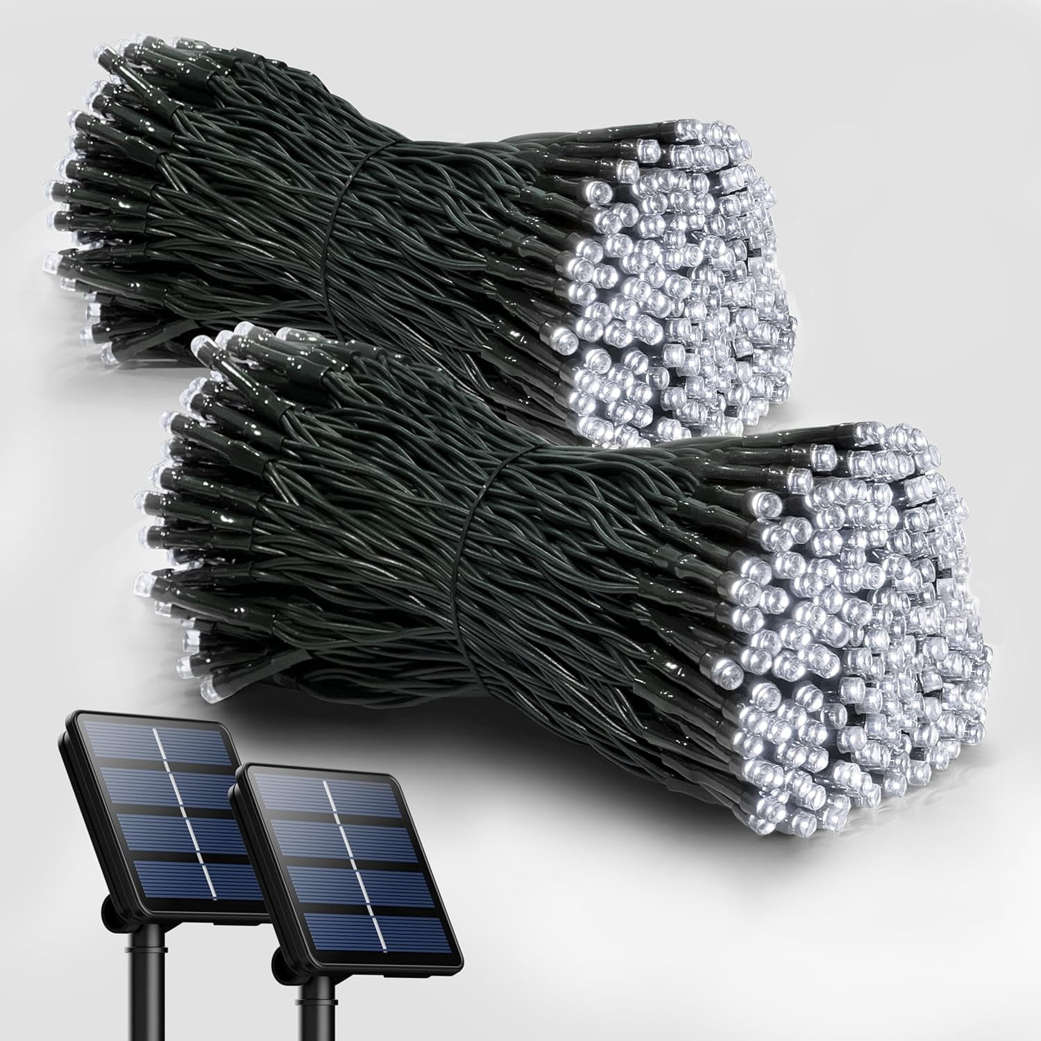 2-PCS RELIGHTABLE Pure-White Solar Outdoor String Christmas Lights 64Ft 200 LED Patio Lighting Yard Gazebo Party Wedding Tents Porch Xmas Garden Backyard Tree Decorations Balcony Decor Lights 200CWX2