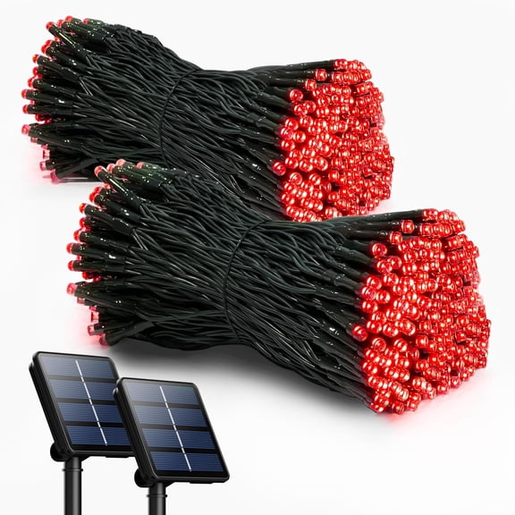 2-PCS RELIGHTABLE Red Solar Outdoor String Christmas Lights 36Ft 100 LED Patio Lighting Yard Gazebo Party Wedding Tents Porch Xmas Garden Backyard Tree Decorations Balcony Decor Lights 100RX2