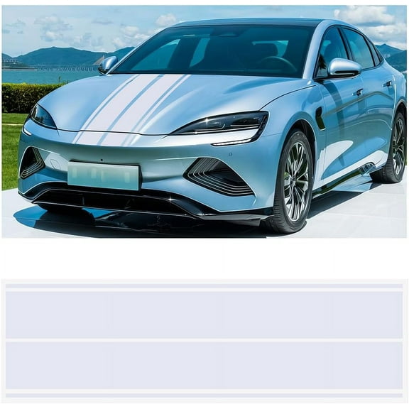 2 PCS Racing Stripes Car Body Modified Stripes Stickers Racing Sports Decals Car Hood Cover Sticker DIY Decal Stripe Decoration Accessories Sticker for Car Truck (White) White