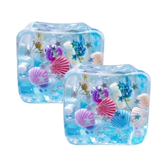 2 PCS Rare Clear Glitter Dumpling Squishies - Cube - Sparkling Stress Relief Collectible & Desktop Accessory for Adults(Blue)